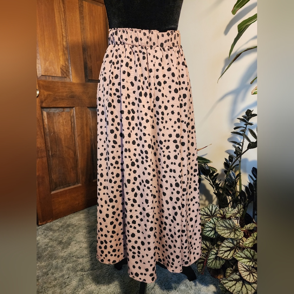 Shein long skirt, black polka dot and mauve, small